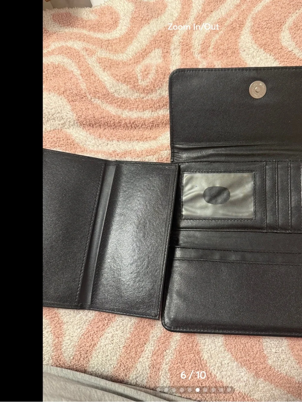 Kate Spade Rare Black Embroidered Women & Dog Card Holder with Pink Striped Tote